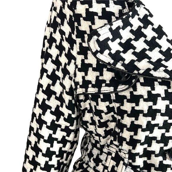 Me Jane Houndstooth Trench Coat Jacket Size S Wool Blend Black White - Picture 4 of 10